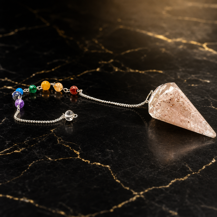 Pendule d’orgonite avec quartz rose