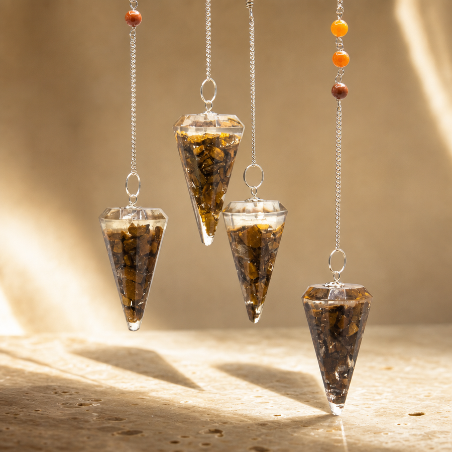 Pendule d’orgonite avec œil de tigre