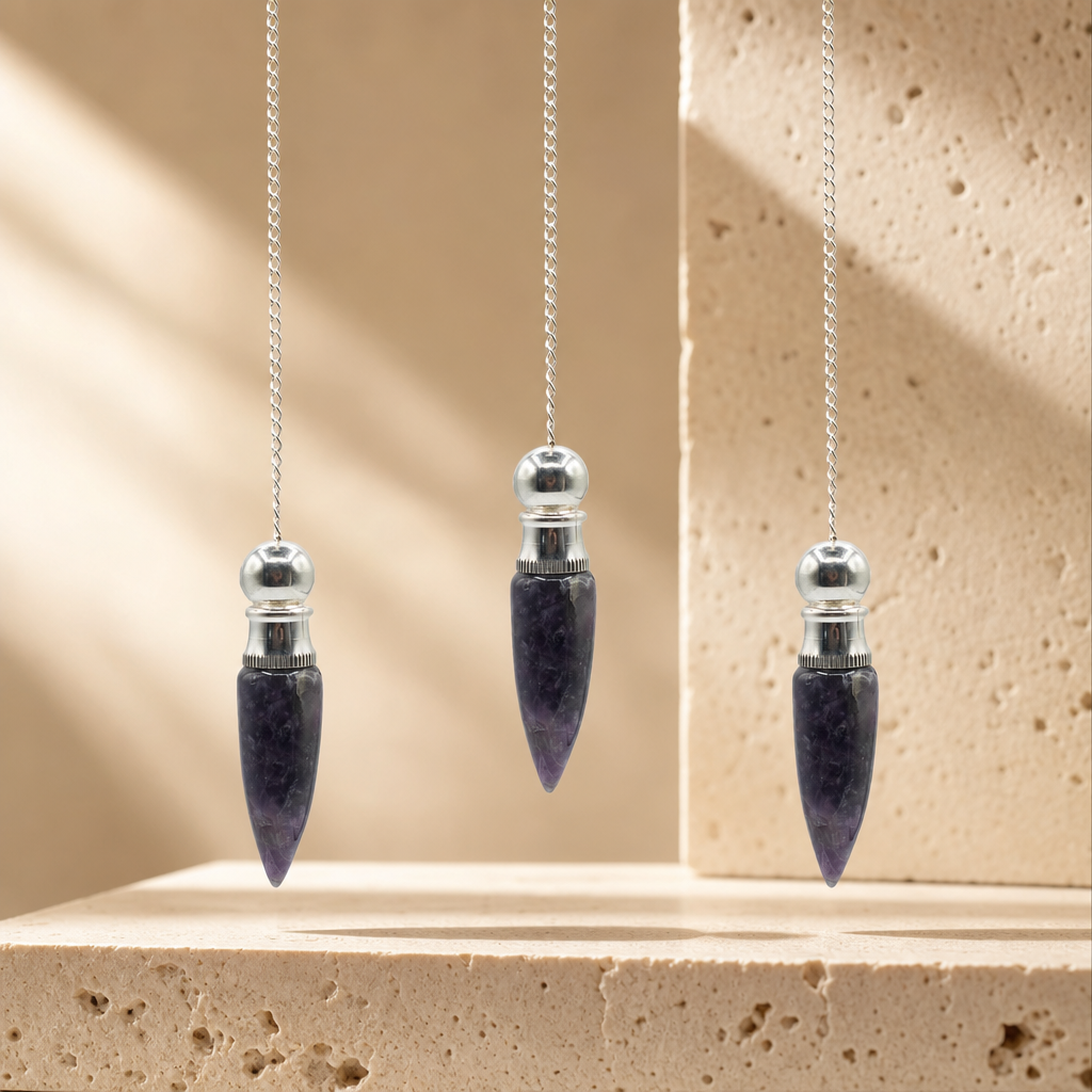 Pendule de la vérité en améthyste, argenté