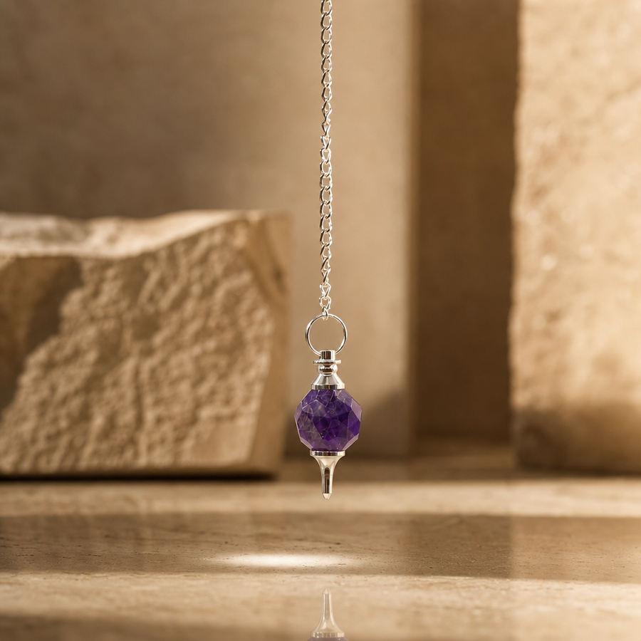 Pendule à gemme facettée en améthyste