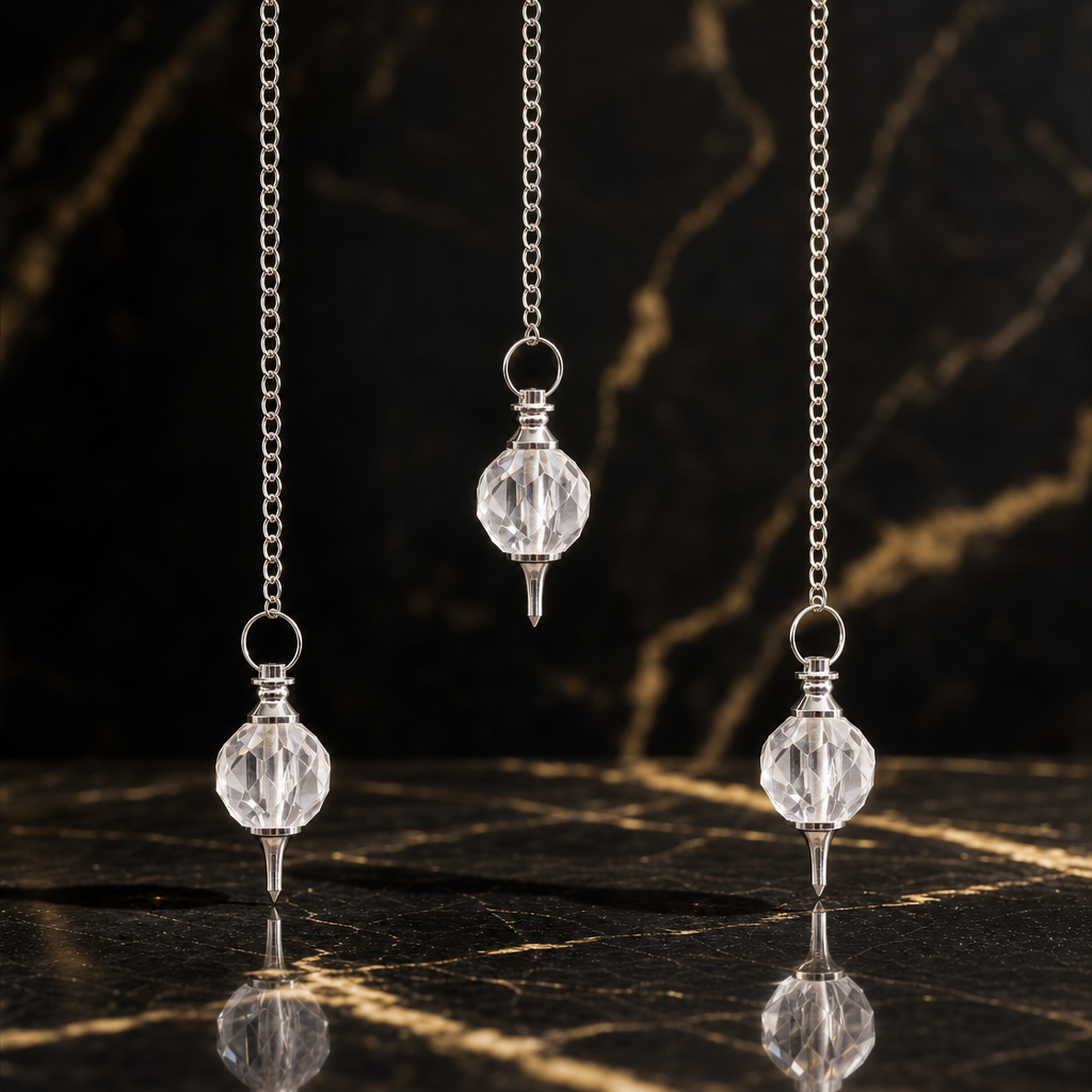 Pendule à gemme facettée en cristal de roche