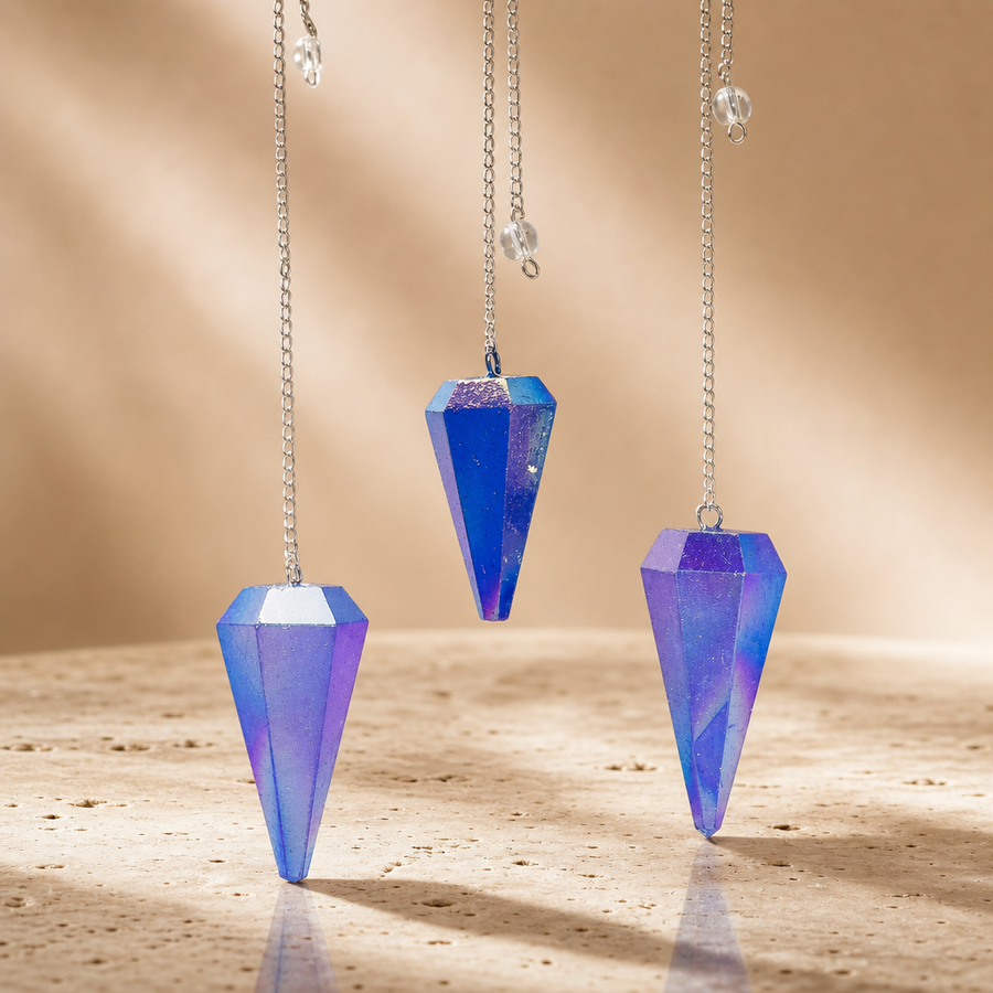Pendule à six faces en cristal aurore bleu 4 cm