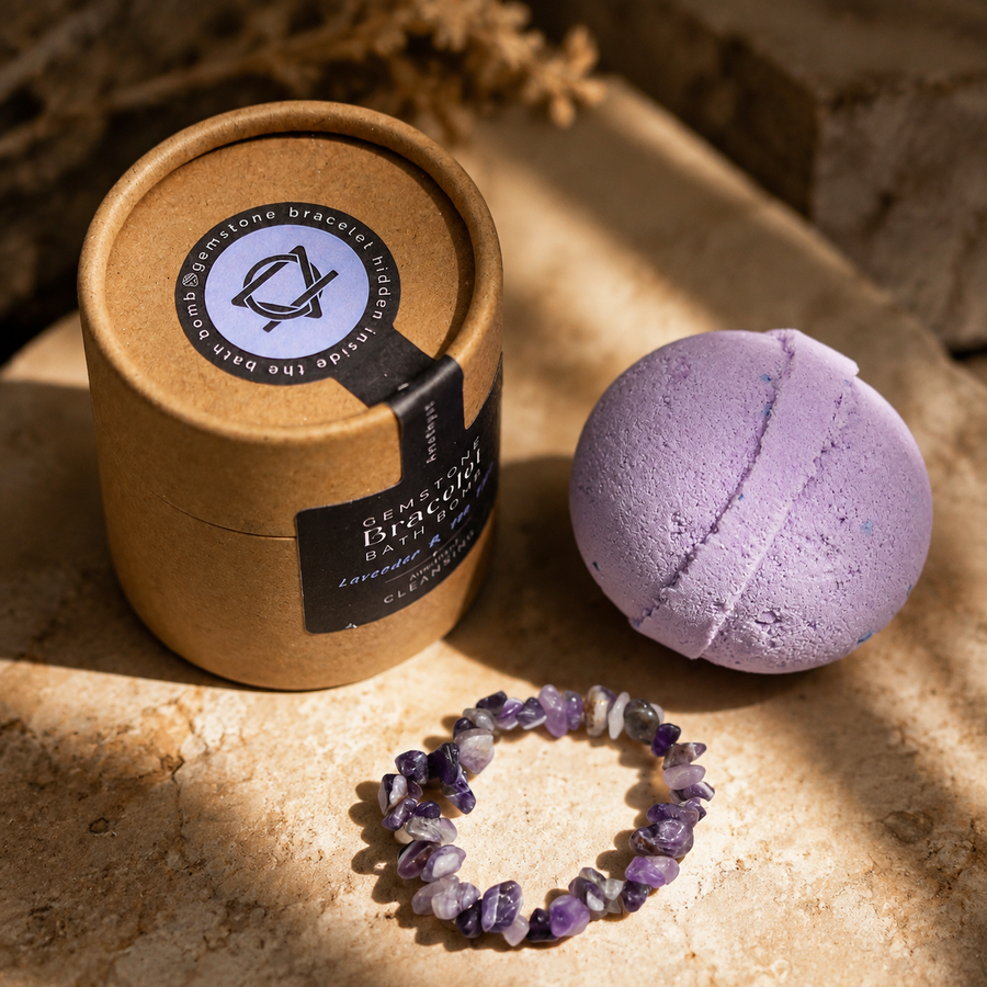 Bombe de bain et bracelet en améthyste
