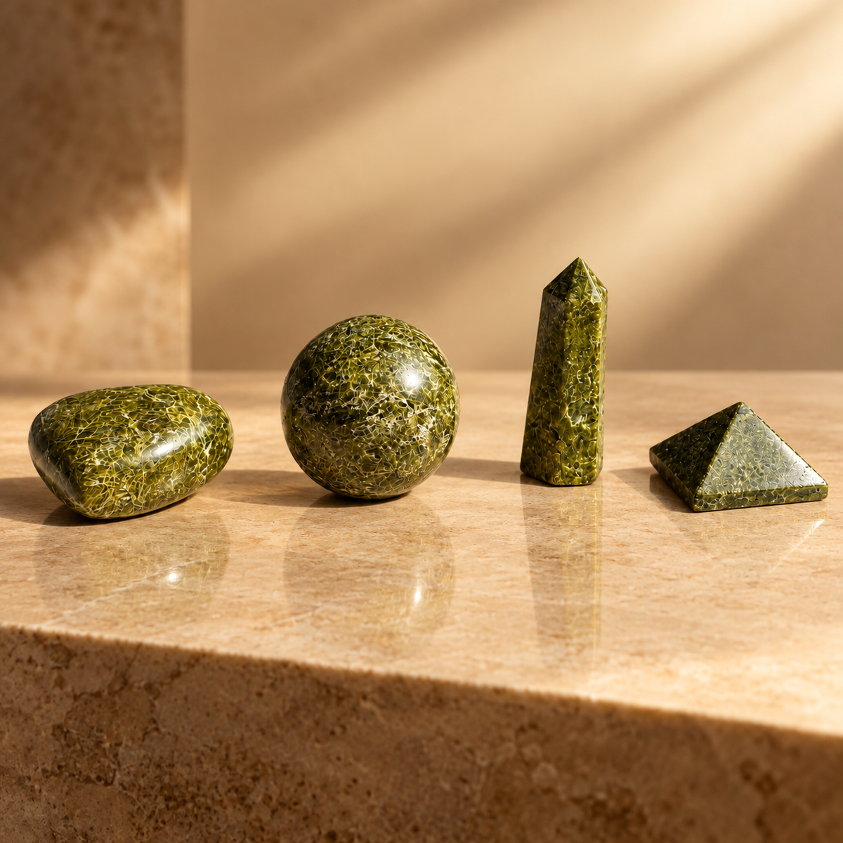 Pierres brutes d’épidote, formes assorties