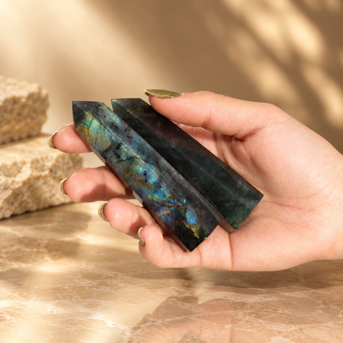 Pointe en labradorite de Madagascar 80 × 90 mm