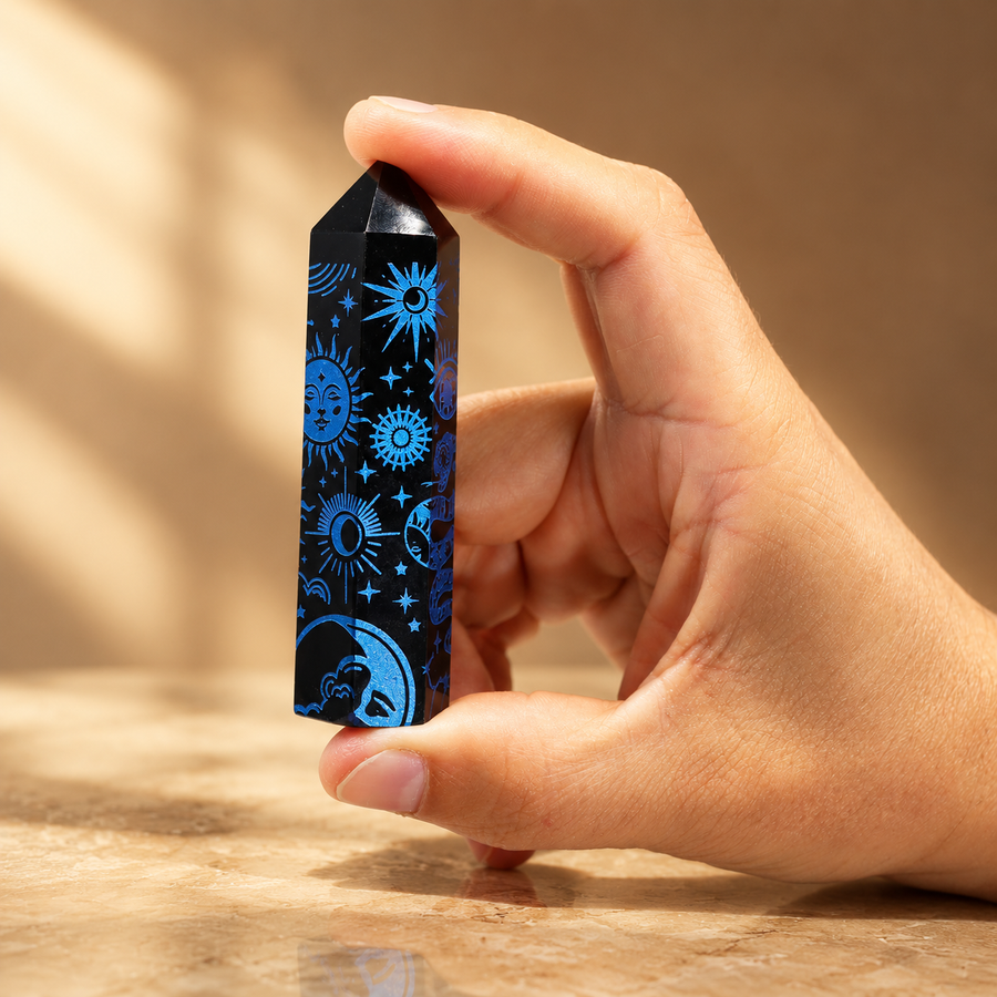 Pointe d’obsidienne noire Signes célestes, bleu nuit