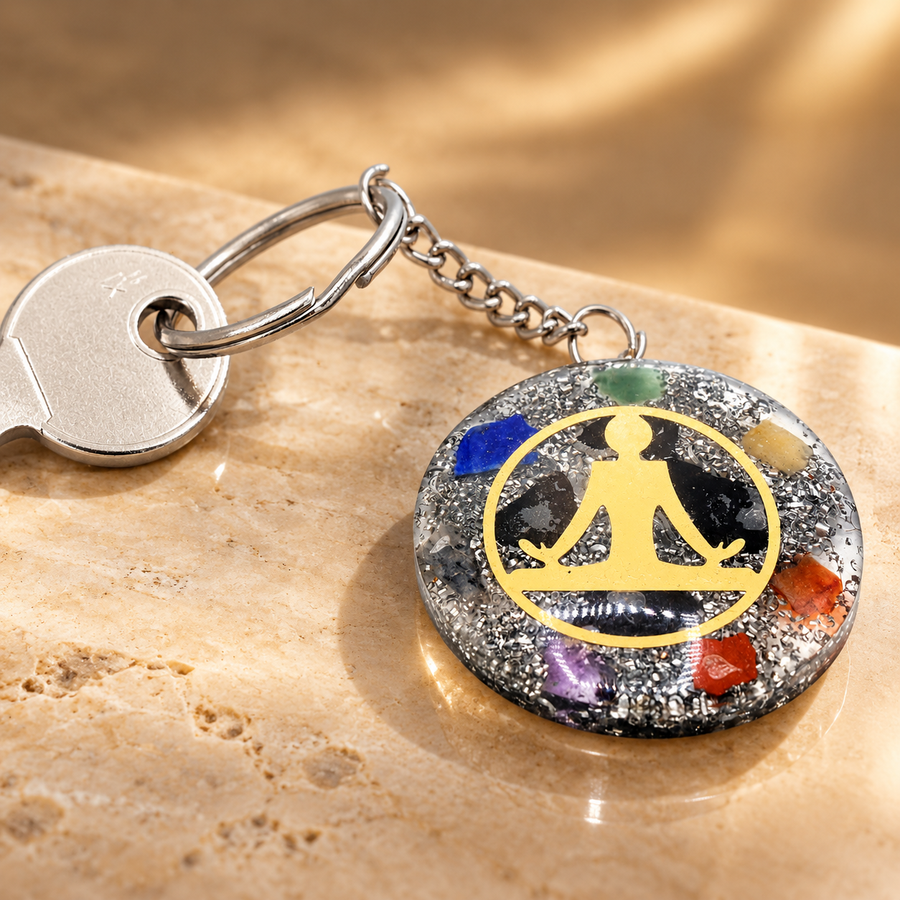 Porte-clés d’orgonite Bouddha sept chakras