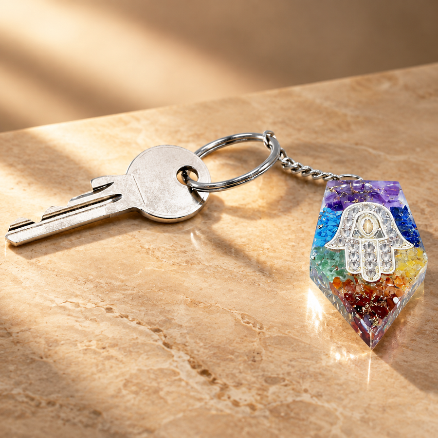 Porte-clés d’orgonite chakra main de Fatma