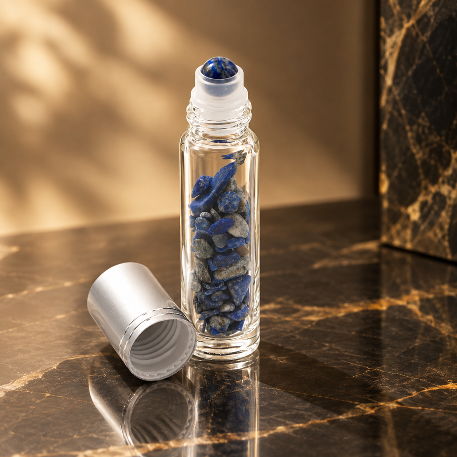 Flacon roll-on en sodalite, bouchon argenté
