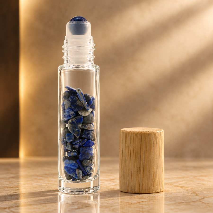 Flacon roll-on en sodalite, bouchon bois