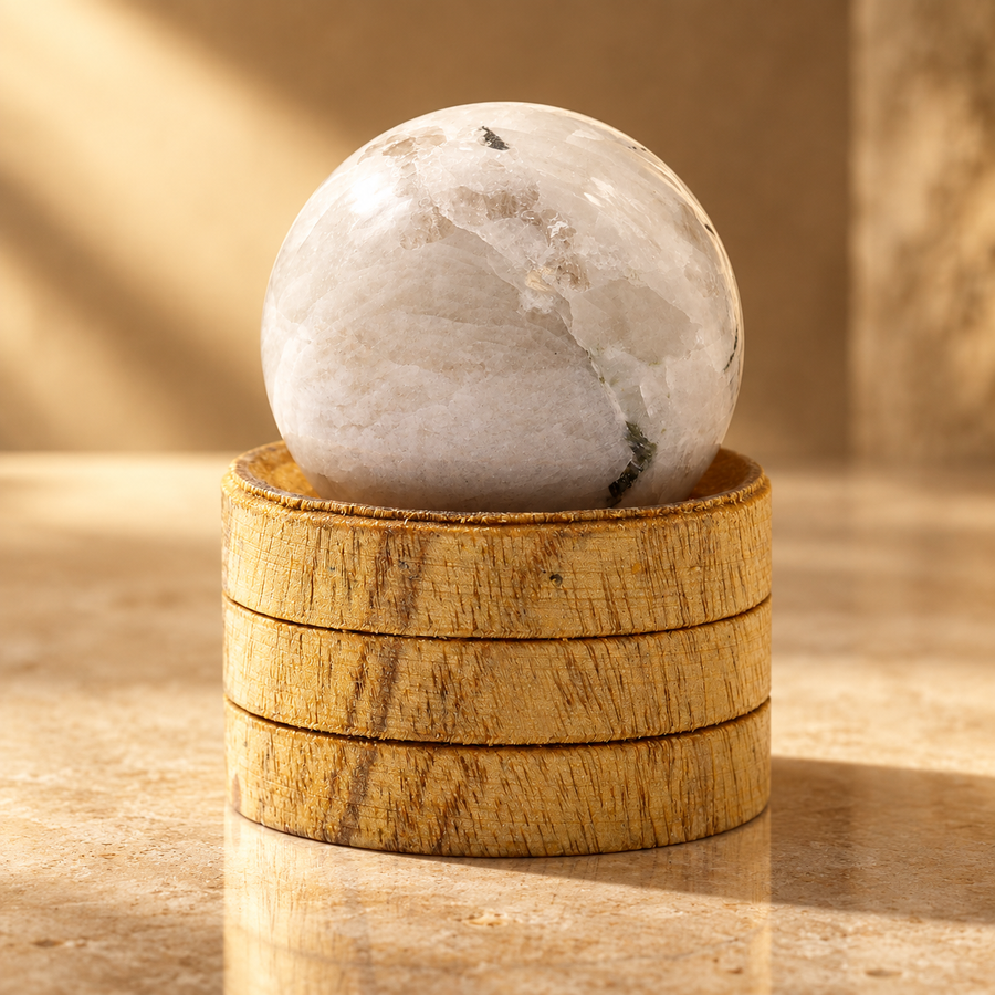 Sphère en pierre de lune de l’Inde sur socle 40 mm