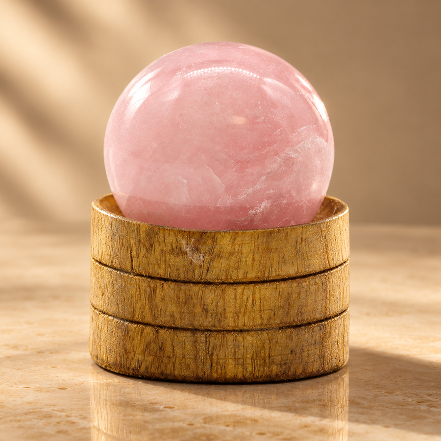 Sphère en quartz rose sur socle 40 mm