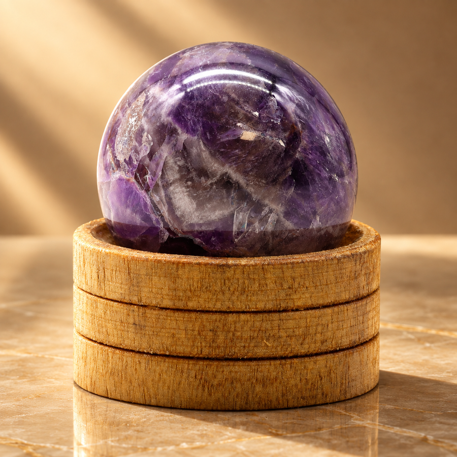 Sphère en améthyste d’Afrique sur socle 50 mm