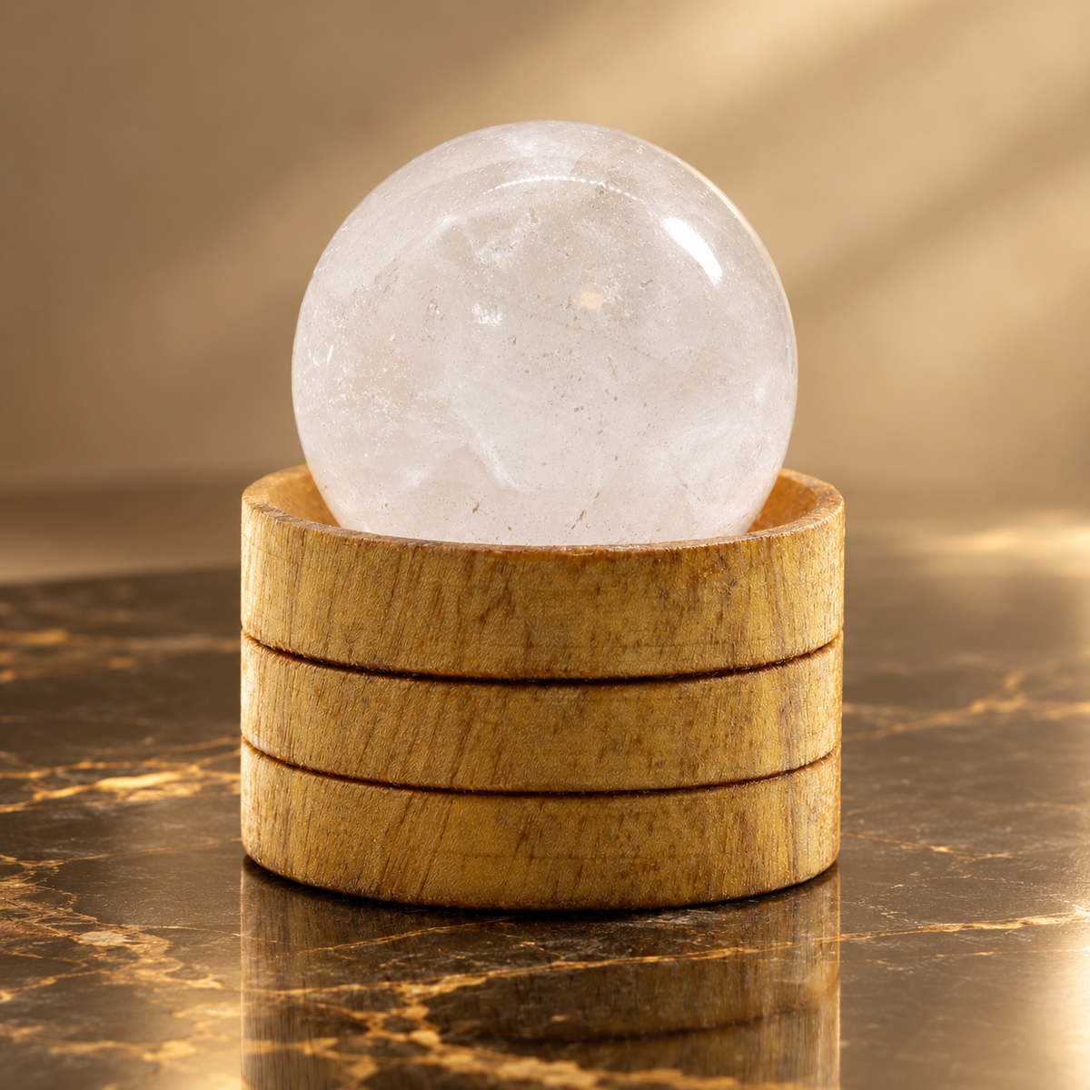 Sphère en cristal de roche sur socle 40 mm