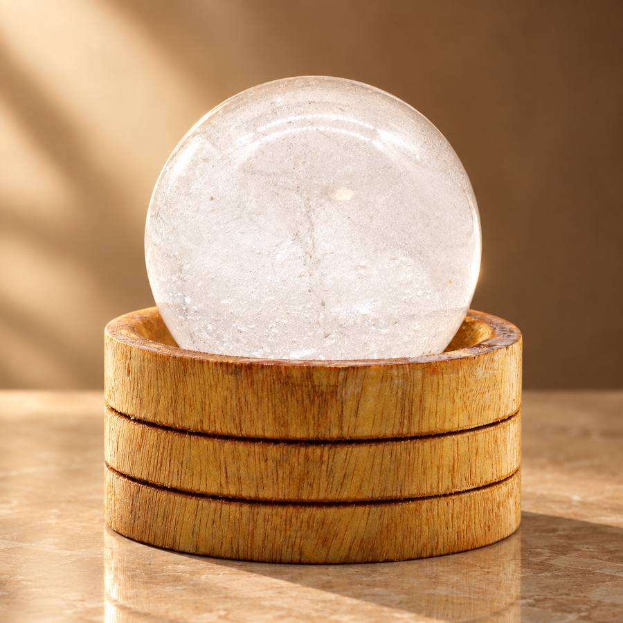 Sphère en cristal de roche sur socle 50 mm