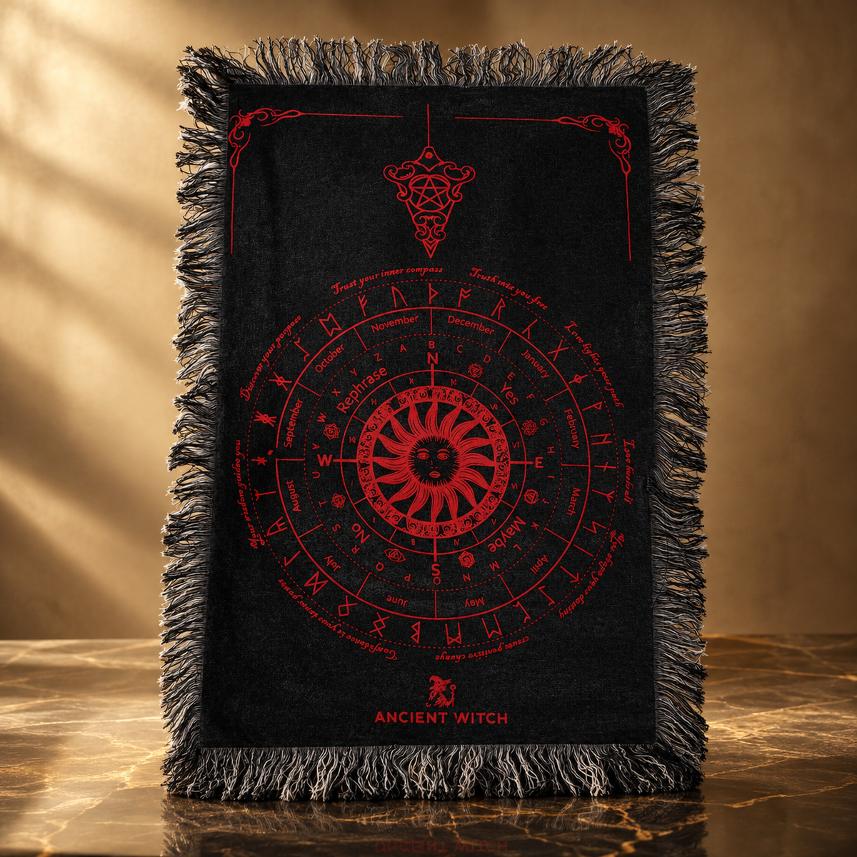 Toile de divination visage du soleil, noir et rouge sang