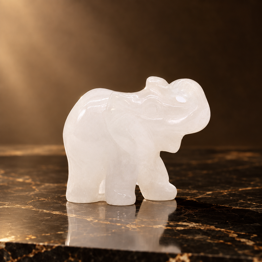 Éléphant de la chance en quartz rose 5 cm